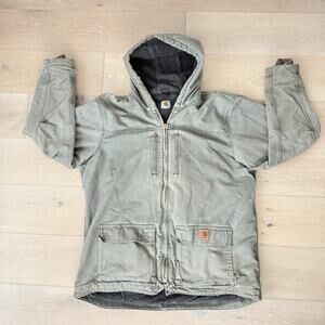 Carhartt C95 ARG Jackson Coat Men XL Tall Green Sherpa Lined Hooded Work Jacket